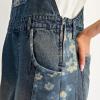imageCHARTOU Floral Denim Overalls for Women Bib Baggy Jeans Crop Loose Denim Jumpsuit Patchwork Wide Leg PantsBlue