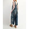 imageCHARTOU Floral Denim Overalls for Women Bib Baggy Jeans Crop Loose Denim Jumpsuit Patchwork Wide Leg PantsBlue