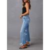 imageCHARTOU Ripped Flare Jeans for Women High Waisted Bell Bottom Wide Leg Cropped Jeans Distressed Baggy PantsBlue