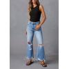 imageCHARTOU Ripped Flare Jeans for Women High Waisted Bell Bottom Wide Leg Cropped Jeans Distressed Baggy PantsBlue