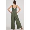 imageCHARTOU Summer Casual Waffle Knit Overalls Women One Piece Jumpsuits Sleeveless Romper Wide Leg Pants Palazzo PocketsArmy Green