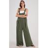 imageCHARTOU Summer Casual Waffle Knit Overalls Women One Piece Jumpsuits Sleeveless Romper Wide Leg Pants Palazzo PocketsArmy Green