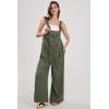 imageCHARTOU Summer Casual Waffle Knit Overalls Women One Piece Jumpsuits Sleeveless Romper Wide Leg Pants Palazzo PocketsArmy Green