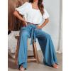 imageCHARTOU Summer Wide Leg Pants Womens Palazzo Pants Casual Textured Beach Flowy Pants Elastic Waist Pants with BeltBlue