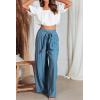 imageCHARTOU Summer Wide Leg Pants Womens Palazzo Pants Casual Textured Beach Flowy Pants Elastic Waist Pants with BeltBlue