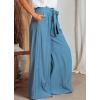 imageCHARTOU Summer Wide Leg Pants Womens Palazzo Pants Casual Textured Beach Flowy Pants Elastic Waist Pants with BeltBlue