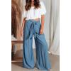 imageCHARTOU Summer Wide Leg Pants Womens Palazzo Pants Casual Textured Beach Flowy Pants Elastic Waist Pants with BeltBlue