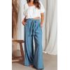 imageCHARTOU Summer Wide Leg Pants Womens Palazzo Pants Casual Textured Beach Flowy Pants Elastic Waist Pants with BeltBlue