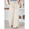 imageCHARTOU Summer Wide Leg Pants Womens Palazzo Pants Casual Textured Beach Flowy Pants Elastic Waist Pants with BeltIvory White