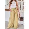 imageCHARTOU Summer Wide Leg Pants Womens Palazzo Pants Casual Textured Beach Flowy Pants Elastic Waist Pants with BeltYellow