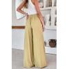 imageCHARTOU Summer Wide Leg Pants Womens Palazzo Pants Casual Textured Beach Flowy Pants Elastic Waist Pants with BeltYellow