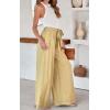 imageCHARTOU Summer Wide Leg Pants Womens Palazzo Pants Casual Textured Beach Flowy Pants Elastic Waist Pants with BeltYellow