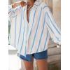 imageCHARTOU Women Button Down Shirt Stripe Oversized Lantern Long Sleeve Gauze Vacation TopsBlue