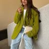 imageCHARTOU Women Button Down Wool Pea Coat Jacket Oversized Notch Lapel Blazer Midi Overcoat Trench CoatGreen