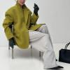 imageCHARTOU Women Button Down Wool Pea Coat Jacket Oversized Notch Lapel Blazer Midi Overcoat Trench CoatGreen
