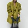 imageCHARTOU Women Button Down Wool Pea Coat Jacket Oversized Notch Lapel Blazer Midi Overcoat Trench CoatGreen