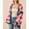 imageCHARTOU Women Checkered Chunky Knit Cardigan Sweater Oversized Balloon Long Sleeve Open Front Outwear CoatPink