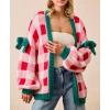 imageCHARTOU Women Checkered Chunky Knit Cardigan Sweater Oversized Balloon Long Sleeve Open Front Outwear CoatPink