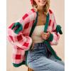 imageCHARTOU Women Checkered Chunky Knit Cardigan Sweater Oversized Balloon Long Sleeve Open Front Outwear CoatPink