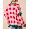imageCHARTOU Women Checkered Chunky Knit Cardigan Sweater Oversized Balloon Long Sleeve Open Front Outwear CoatPink