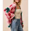 imageCHARTOU Women Checkered Chunky Knit Cardigan Sweater Oversized Balloon Long Sleeve Open Front Outwear CoatPink