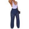 imageCHARTOU Women Chic High Waisted Hollow Out Denim Pants Cutout Ripped Jeans Wide Leg Party Night Out PunkDark Blue
