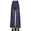 imageCHARTOU Women Chic High Waisted Hollow Out Denim Pants Cutout Ripped Jeans Wide Leg Party Night Out PunkDark Blue