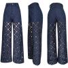 imageCHARTOU Women Chic High Waisted Hollow Out Denim Pants Cutout Ripped Jeans Wide Leg Party Night Out PunkDark Blue