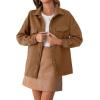 imageCHARTOU Women Diamond Lightweight Quilted Jacket Shacket Long Sleeve Button Down Shirt with PocketsBrown