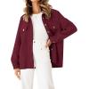 imageCHARTOU Women Diamond Lightweight Quilted Jacket Shacket Long Sleeve Button Down Shirt with PocketsWine Red