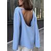imageCHARTOU Women Fall Lightweight Oversized Sweater Scoop Neck Backless Cotton Pullover SweaterBlue