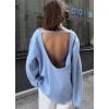 imageCHARTOU Women Fall Lightweight Oversized Sweater Scoop Neck Backless Cotton Pullover SweaterBlue