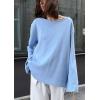 imageCHARTOU Women Fall Lightweight Oversized Sweater Scoop Neck Backless Cotton Pullover SweaterBlue