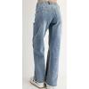 imageCHARTOU Women Floral Patchwork Denim Straight Pants High Waist Raw Hem Wide Leg Pants Flared JeansBlue