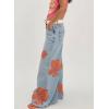 imageCHARTOU Women Floral Print Denim Wide Leg Pants Casual Loose High Waist Flared Baggy Jeans with PocketsLight Blue