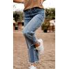 imageCHARTOU Women Lightweight Summer Denim Jeans Frayed Raw Cut Straight Leg Cropped Denim PantsLight Blue