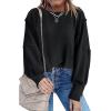 imageCHARTOU Women Oversized Crewneck Sweatshirt Ripped Distressed Hoodie Lightweight Tunic Shirts SweatshirtBlack