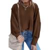 imageCHARTOU Women Oversized Crewneck Sweatshirt Ripped Distressed Hoodie Lightweight Tunic Shirts SweatshirtCoffee