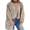 imageCHARTOU Women Oversized Crewneck Sweatshirt Ripped Distressed Hoodie Lightweight Tunic Shirts SweatshirtKhaki