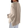 imageCHARTOU Women Oversized Crewneck Sweatshirt Ripped Distressed Hoodie Lightweight Tunic Shirts SweatshirtKhaki
