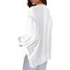 imageCHARTOU Women Oversized Crewneck Sweatshirt Ripped Distressed Hoodie Lightweight Tunic Shirts SweatshirtWhite