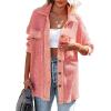 imageCHARTOU Women Oversized Waffle Knit Shacket Jacket Corduroy Long Sleeve Button Down ShirtsPink