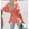 imageCHARTOU Women Oversized Waffle Knit Shacket Jacket Corduroy Long Sleeve Button Down ShirtsPink