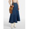 imageCHARTOU Women Ruffle Denim Maxi Skirt Casual Patchwork Flared High Waist A Line Long Jean SkirtBlue