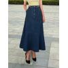 imageCHARTOU Women Ruffle Denim Maxi Skirt Casual Patchwork Flared High Waist A Line Long Jean SkirtBlue