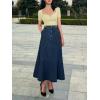 imageCHARTOU Women Ruffle Denim Maxi Skirt Casual Patchwork Flared High Waist A Line Long Jean SkirtBlue