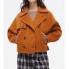 imageCHARTOU Women Short Pea Coats Double Breast Lapel Overcoats Winter Cropped Wool JacketPumpkin