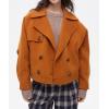 imageCHARTOU Women Short Pea Coats Double Breast Lapel Overcoats Winter Cropped Wool JacketPumpkin