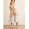 imageCHARTOU Women Sleeveless Gingham Long Flowy Dress Floral Tiered Daisy Contrast Trim Midi DressCoffee