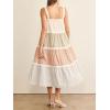imageCHARTOU Women Sleeveless Gingham Long Flowy Dress Floral Tiered Daisy Contrast Trim Midi DressCoffee